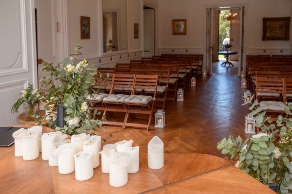 Alter setting and church decor detail candles on table